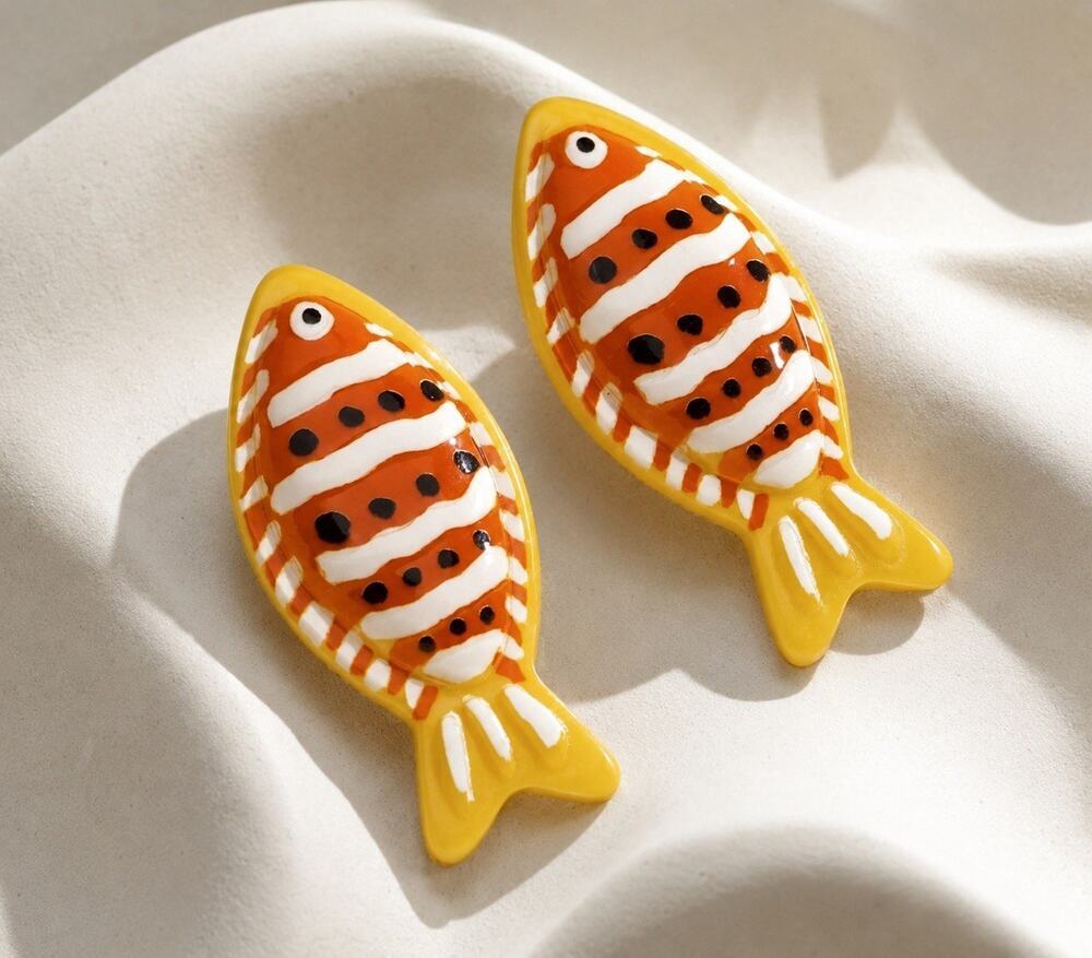 ZARA Earrings Fish Clownfish Cartoon Whimsical Tropical Boho Nautical Statement